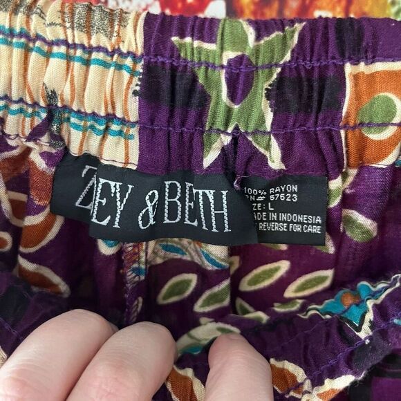 Vintage Zoey & Beth Floral Print Baggy Rayon Elastic Waist Shorts Size Large - Picture 4 of 5